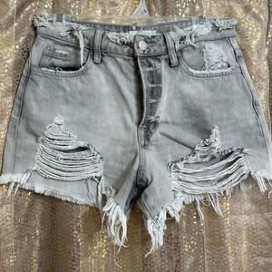 Vervet High Rise Distressed Destroyed Antique Gray Cut Off Grunge Shorts Small